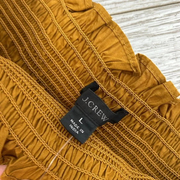 NWT J. Crew Smocked-waist cotton poplin midi skirt SZ large dark mustard color - Picture 5 of 12